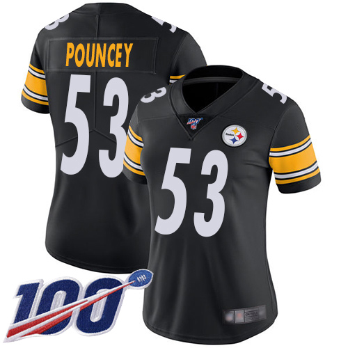 Women Pittsburgh Steelers Football #53 Limited Black Maurkice Pouncey Home 100th Season Vapor Untouchable Nike NFL Jersey->women nfl jersey->Women Jersey